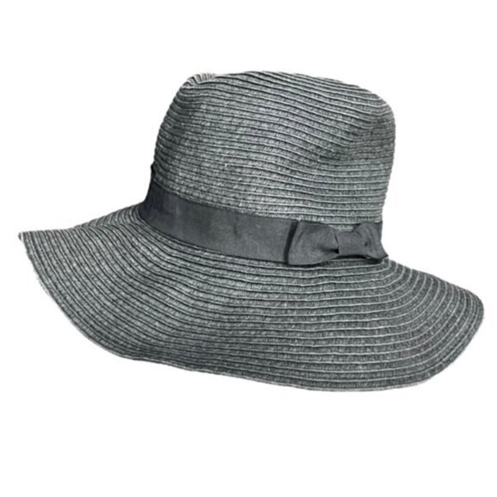 Forever 21 Black Wide Brim Sun Hat Bow Floppy Brim Beach Pool Travel Vacation - Picture 1 of 10